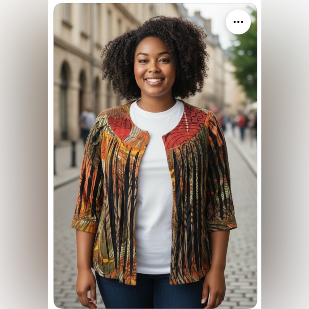 "Tantrums" brand jacket, featuring a vibrant and eclectic design.‎